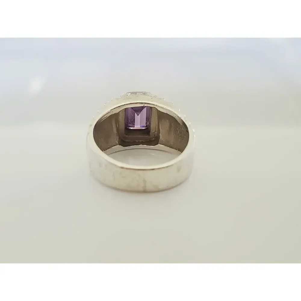 Ribbed Sterling Silver Amethyst Ring